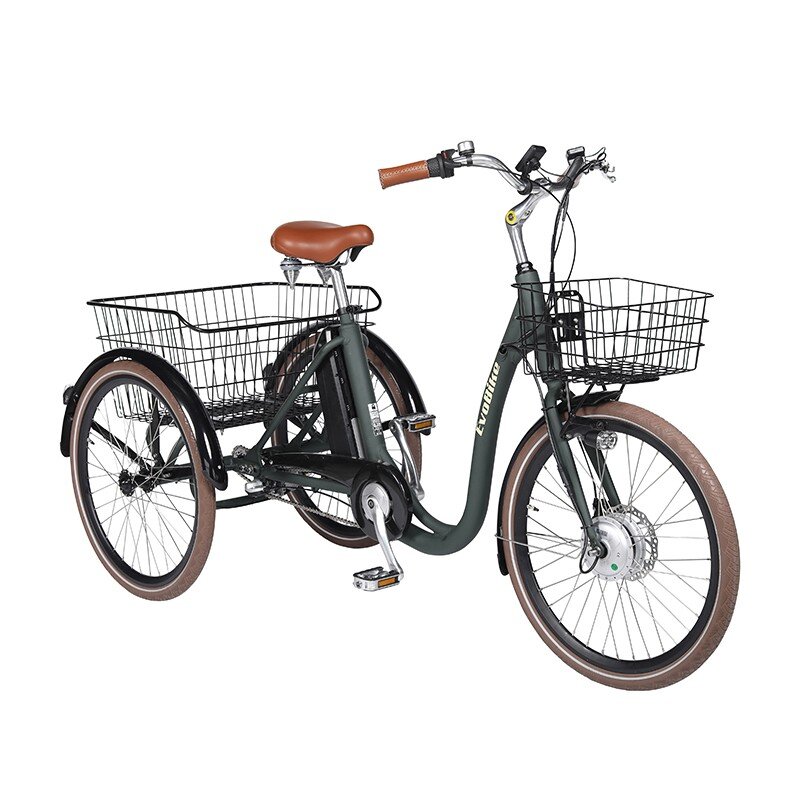 Fyndex Elcykel Trehjulig Elcykel Evobike Elegant 24 tum 250W 432 Wh - Olivgrön