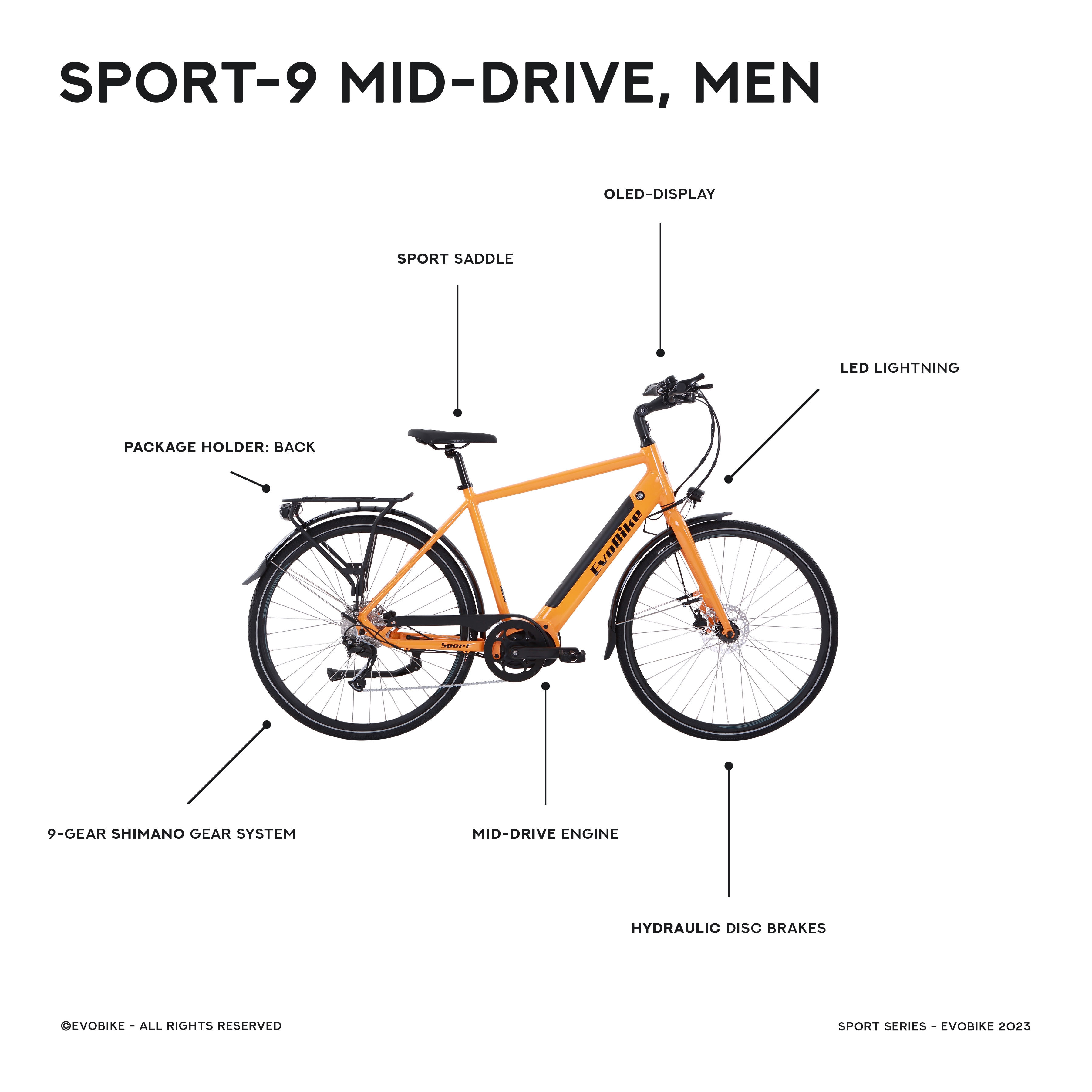 Evobike SPORT-9 Mid-Drive - Herr